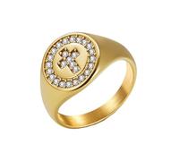 HIJONES Mujer Hombre Cubic Zirconia Redonda Cruz Acero Inoxidable Anillo Joyería Oro Talla 22