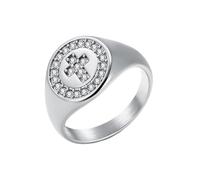 HIJONES Mujer Hombre Cubic Zirconia Redonda Cruz Acero Inoxidable Anillo Joyería Plata Talla 22