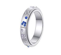 HIJONES Mujer Hombre Giratorio Multicolor Circonita Cúbica Pulido Acero Inoxidable Anillo Joyería Plata Talla 19