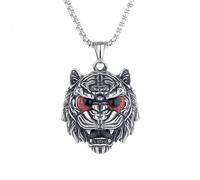 HIJONES Mujer Hombre Zodiaco Tigre Colgante Collar Acero Inoxidable Personalizado Hip Hop Retro Animal Cadena Joyería Ojos Rojos