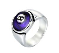HIJONES Mujer Hombres Acero Inoxidable Anillo de Billar 8 Bola Punk Redondo Statetment Banda Biker Joyería Púrpura plateado Talla 12
