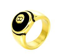 HIJONES Mujer Hombres Acero Inoxidable Anillo de Billar 8 Bola Punk Redondo Statetment Banda Biker Joyería Oro Negro Talla 29