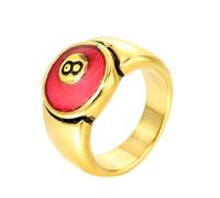 HIJONES Mujer Hombres Acero Inoxidable Anillo de Billar 8 Bola Punk Redondo Statetment Banda Biker Joyería Rojo dorado Talla 29