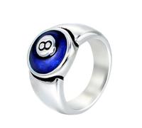 HIJONES Mujer Hombres Acero Inoxidable Anillo de Billar 8 Bola Punk Redondo Statetment Banda Biker Joyería Azul plateado Talla 25