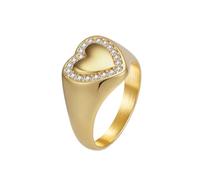HIJONES Mujer Hombres Acero Inoxidable Anillo de Boda Corazón de Amor con Diamante Joyería de Compromiso con Zirconia Oro Talla 17