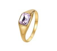 HIJONES Mujer Hombres Acero Inoxidable Anillo de Sello con Piedra Preciosa de Corte Cuadrado Cristal Bañado en Oro Anillos de Meñique de Boda Piedra Dorada Púrpura Talla 19