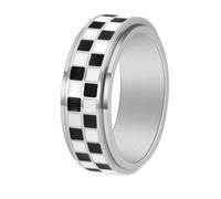 HIJONES Mujer Hombres Acero Inoxidable Anillo Giratorio Damero Enamellado Popular Regalo de Ansiedad 8MM Plata Talla 14