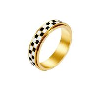 HIJONES Mujer Hombres Acero Inoxidable Anillo Giratorio Damero Enamellado Popular Regalo de Ansiedad Oro de 6MM Talla 17