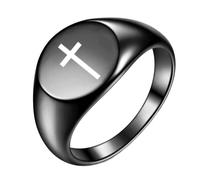 HIJONES Mujer Hombres Acero Inoxidable Anillo Signet Cruz Cristiana Delicada Negro Talla 7