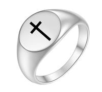 HIJONES Mujer Hombres Acero Inoxidable Anillo Signet Cruz Cristiana Delicada Plata Talla 22