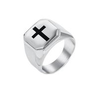 HIJONES Mujer Hombres Acero Inoxidable Banda Biker Cuadrada Cruz Cristiana Hip Hop Plata Talla 17