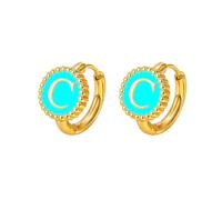 HIJONES Mujeres Acero Inoxidable Delgado Letra Inicial Pendiente Moneda Redonda Alfabeto Nombre Abrazadera Orelza Verde C