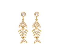 HIJONES Mujeres Acero Inoxidable Pequeños Huesos de Pescado Pendientes Estudio Delicado Zircon Joyería de Oído Oro