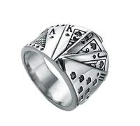 HIJONES Plata Texas Hold'em Digital Tarjeta Afortunado Anillo para Unisexo Hombre Mujer Acero Inoxidable Tamaño 22