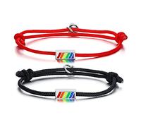 HIJONES Pulsera de Cuerda de Arco Iris Rojo y Negro para Parejas a Juego para Hombres y Mujeres, 2 Piezas