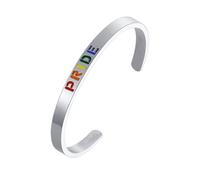 HIJONES Unisex Acero Inoxidable Esmalte Bandera Arcoíris Pride Pulsera Abierta Lesbiana Gay Pulsera Plata