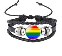 HIJONES Unisex Acero Inoxidable Pulsera de Bandera del Orgullo LGBT Arcoíris Hecha a Mano de Cuero PU Tejida Pulsera de Joyería Para la Muñeca Estilo Negro 1