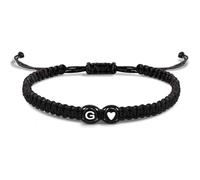 HIJONES Unisex Pulsera Inicial Corazón Amor Dije Cuerda Trenzada a Mano Letra Coincidente para Pareja Negro G