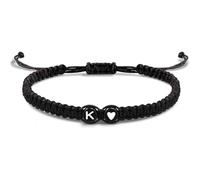 HIJONES Unisex Pulsera Inicial Corazón Amor Dije Cuerda Trenzada a Mano Letra Coincidente para Pareja Negro K