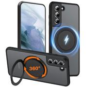 HikerClub Funda para Galaxy S21 FE (2022) Magnética Carcasa con Soporte Rotativo de 360 Grados, Translúcida Mate TPU Silicona Antigolpes Antihuellas Capa Protectora Case, Negro