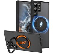 HikerClub Funda para Galaxy S22 Ultra (2022) Magnética Carcasa con Soporte Rotativo de 360 Grados, Translúcida Mate TPU Silicona Antigolpes Antihuellas Capa Protectora Case, Negro