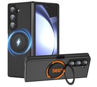 HikerClub Funda para Galaxy Z Fold 6 (2024) Magnética Carcasa con Soporte Rotativo de 360 Grados, Translúcida Mate TPU Silicona Antigolpes Antihuellas Capa Protectora Case, Negro