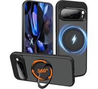 HikerClub Funda para Pixel 10, Pixel 10 Pro Magnética Carcasa con Soporte Rotativo de 360 Grados, Translúcida Mate TPU Silicona Antigolpes Antihuellas Capa Protectora Case, Negro
