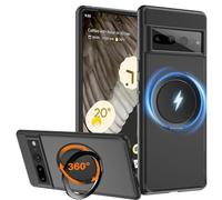 HikerClub Funda para Pixel 7 Pro (2022) Magnética Carcasa con Soporte Rotativo de 360 Grados, Translúcida Mate TPU Silicona Antigolpes Antihuellas Capa Protectora Case, Negro