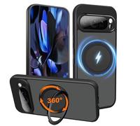 HikerClub Funda para Pixel 9 (2024) Magnética Carcasa con Soporte Rotativo de 360 Grados, Translúcida Mate TPU Silicona Antigolpes Antihuellas Capa Protectora Case, Negro