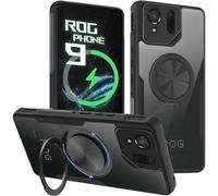HikerClub Funda para ROG Phone 9 y ROG 9 Pro (2024) Carcasa Protectora Fundas con Soporte Rotativo de 360 Grados, Transparente Dura PC Trasera y Suave TPU Silicona Negro Bordeado Capa Case