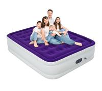 HikerSKY Colchón de aire Queen con bomba integrada, colchón inflable para el hogar, cama de aire inflable en 3 minutos, inflado y desinflado rápido, parte superior de terciopelo fino, 22 pulgadas