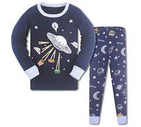 HIKIDS Pijama Niño Invierno-Pijama para Niños-Pijamas de Astronave Hamburguesa Planeta Espacio para Niños-Manga Larga Niño Ropa de algodón Traje Dos Piezas 7 Años