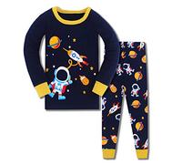 HIKIDS Pijama Niño Invierno-Pijama para Niños-Pijamas de Cohete Astronauta Espacio Planeta para Niños-Manga Larga Niño Ropa de algodón Traje Dos Piezas 3 Años