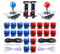 Hikig 2 Jugadores Arcada Juegos Retro Kit de Piezas de Bricolaje, 20 Botones LED + 2X 8 Modos Joystick + 2X codificador USB para Mame Jamma Retropie y Otros Videojuegos, Azul y Rojo
