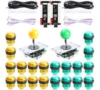 Hikig Kit de Bricolaje para Juegos de Arcade para 2 Jugadores, 2X Joystick + 2X USB Encoder + 20x LED Buttons para PC, PS3, Mame, Raspberry Pi, Color: Verde y Amarillo