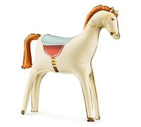HIKIhooray Globo de aluminio XXL con forma de caballo de pie, mezcla de colores (86,5 x 73 cm desinflado), gran juego de globos 3D con paja, decoración reutilizable para cumpleaños infantiles, pony de