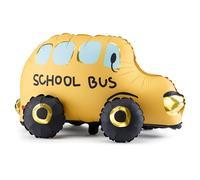 HIKIhooray Globo de aluminio XXL para escolarización, autobús 3D de pie, color amarillo, 66 x 36 cm, decoración para el comienzo del colegio y cumpleaños infantil, incluye pajita para llenar de aire