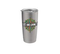 Hiking Compass Topography Lost And Loving It Vaso térmico de acero inoxidable de doble pared