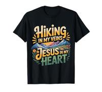 Hiking In My Veins Jesus In My Heart Faith Outdoors - Camiseta