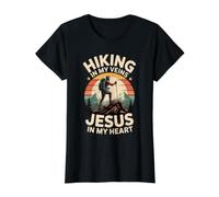 Hiking In My Veins Jesus In My Heart Fe al Aire Libre - Camiseta gráfica económica, Mujer, Negro, S