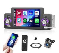 Hikity 1 DIN 5 Pulgadas Touchscreen Radio de Coche Wired Carplay Android Auto Estéreo Coche Bluetooth Manos Libres Radio con Cámara de Visión Trasera FM Mirror Link SWC 2USB/AUX-in/2 Pomo