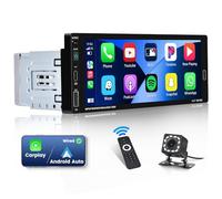 Hikity 1 DIN Autoradio 6.86 Inch Pantalla Táctil Touch Display Wireless Carplay Android Auto Radio con Bluetooth FM Mirror Link EQ/USB/SWC/4 LED HD Cámara de Marcha Atrás
