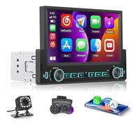 Hikity 1 DIN Radio Coche CarPlay Android Auto Inalámbrico, Pantalla Táctil HD de 7 Pulgadas Radio 1 DIN Bluetooth5.2 FM Radio EQ Mirror Link SWC USB/Tipo C/AUX Cámara Trasera