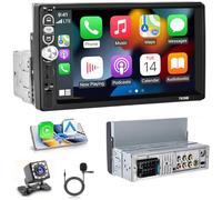 Hikity 1 DIN Radio de Coche Wireless Carplay Pantalla Táctil 7 Pulgadas Autoradio Bluetooth Receptor de Audio con Android Auto, Cámara Trasera, Mirror Link, FM, USB SD Card AUX-in Port