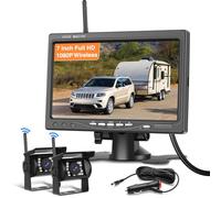 Hikity 1080P Monitor 7 Pulgadas Kit de 2 Camaras Marcha Atras Inalámbrico | Súper Visión Nocturna Cámara Trasera a Prueba de Agua IP68 para Coche Furgonetas SUV Camionetas