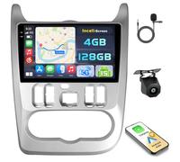 Hikity 4+128G Radio Coche Android 15 para Renault Logan 2009-2013 con Carplay Android Auto Inalambrico, Incell Pantalla táctil de 9 Pulgadas con BT/GPS/WiFi/FM/RDS+Cámara Trasera+Mic