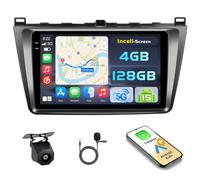Hikity 4+128GB Radio Coche Android 15 para Mazda 6 2007-2012 con Carplay Android Auto Inalambrico, Incell Pantalla táctil de 9 Pulgadas con BT/GPS/WiFi/FM/RDS+Cámara Trasera+Mic