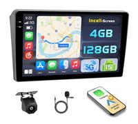 Hikity 4+128GB Radio Coche Android 15 para Peugeot 407 2004-2008 con Carplay Android Auto Inalambrico, Incell Pantalla táctil de 9 Pulgadas con BT/GPS/WiFi/FM/RDS+Cámara Trasera+Mic