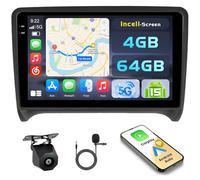 Hikity 4+64GB Radio Coche Android 15 para Audi TT Mk2 2006-2014 con Carplay Android Auto Inalambrico, Incell Pantalla táctil de 9 Pulgadas con Bluetooth/GPS/WiFi/FM/RDS+Cámara Trasera+Mic