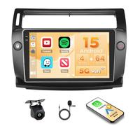 Hikity 4+64GB Radio Coche Android 15 para Citroën C-Quatre 2008-2011 con Carplay Android Auto Inalambrico, Incell Pantalla táctil de 9 Pulgadas con Bluetooth/GPS/WiFi/FM/RDS+Cámara Trasera+Mic